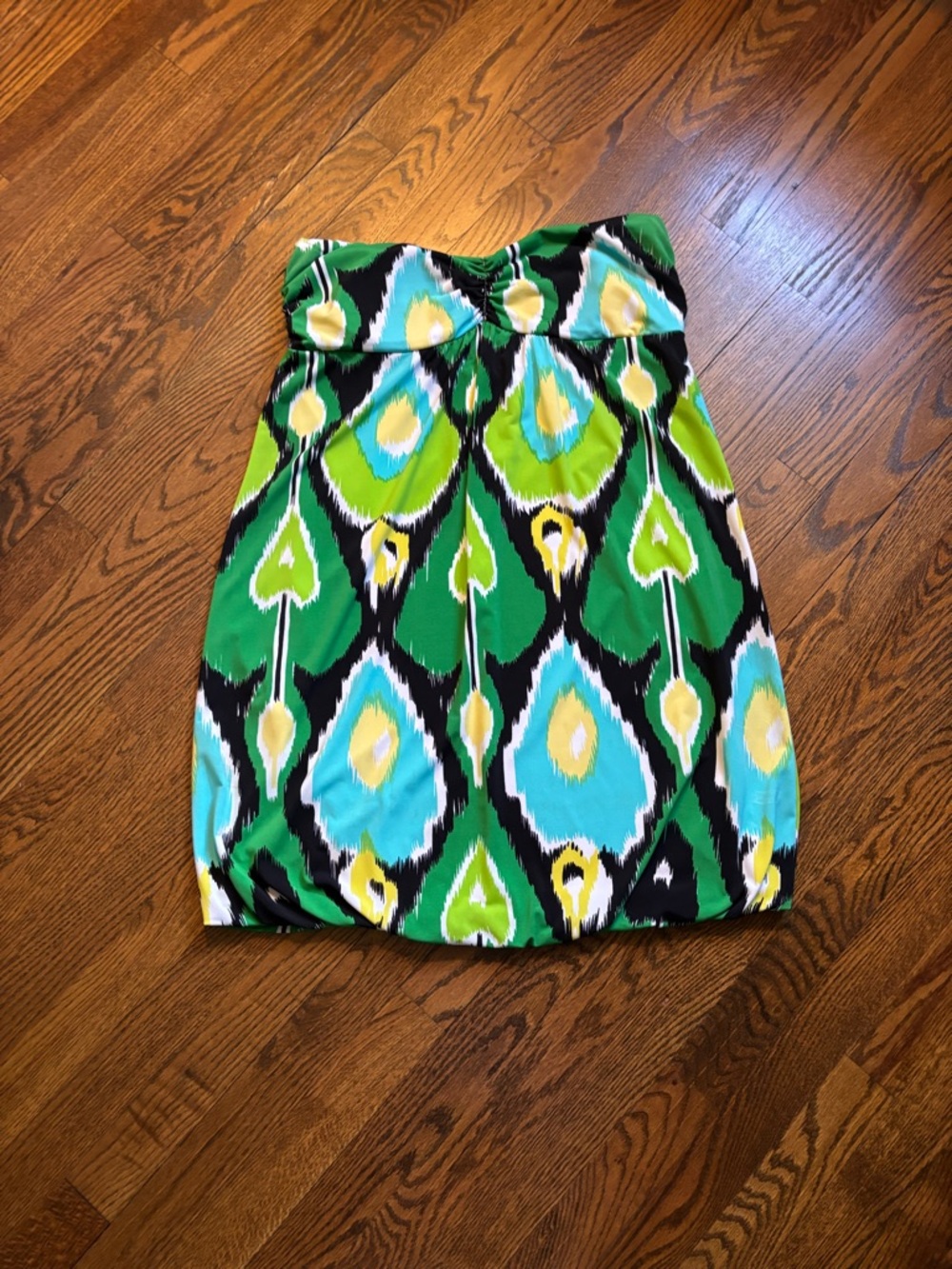 B. Moss Strapless Bubble Dress in Green, Turquoise, Yellow, Black
